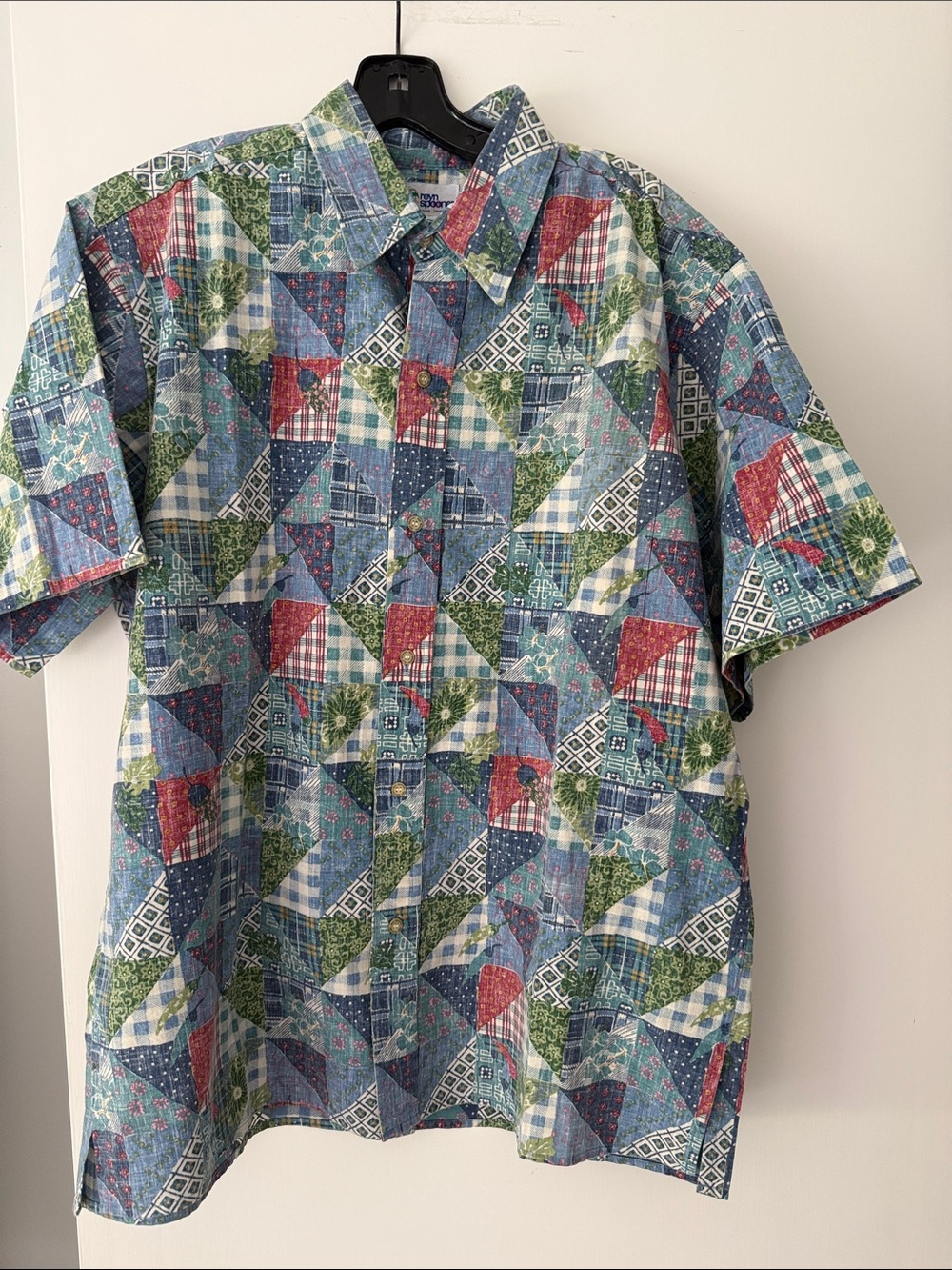 Reyn Spooner vintage Blue, Green & Red Patchwork Short-Sleeve Button-Down Shirt